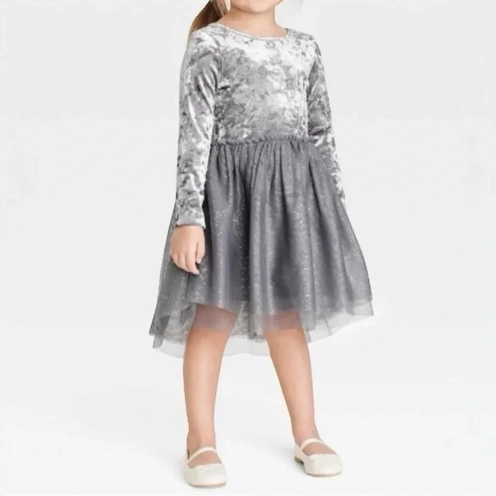 Cat & Jack | Crushed Velvet Tulle Dress (6X) 🩶